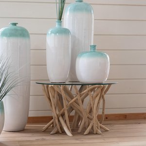 View Branches coffee table - round - small - natural - glass and teak wood