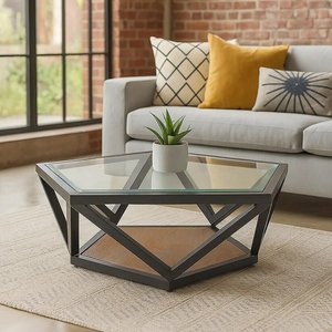 View Cibo coffee table - pentagonal - clear glass with black metal