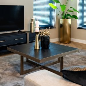 View Cambon dark oak and brass square coffee table