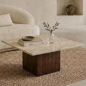 View Brix bottecino coffee table - square - chestnut - ceramic and mango wood View Brix bottecino coffee table - square - chestnut - ceramic and mango wood
