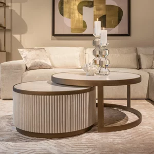 View Tivoli fluted coffee table - 2 tier - round - white - ceramic