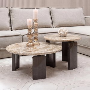 View Bayonne coffee table - 2 tier - round - bronze - marble and brass