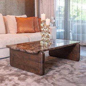 View Lagrasse coffee table - low - dark brown - marble and oak