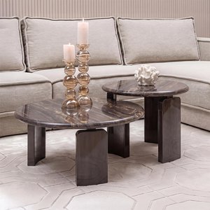 View Menton coffee table - 2 tier - round - burgundy - marble and brass