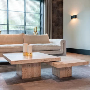 View La cantera travertine beige 2 tier square coffee tables