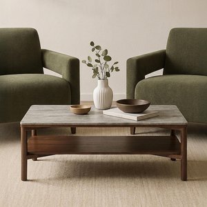 View Willow coffee table - tobacco walnut and beige - wood and marble effect