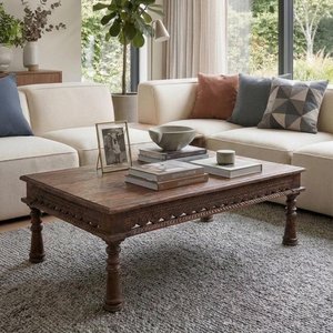 View Unique one of a kind - carved coffee table - brown - wooden