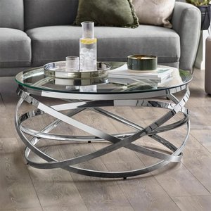 View Vienna coffee table - round - swirl base - silver - glass and metal