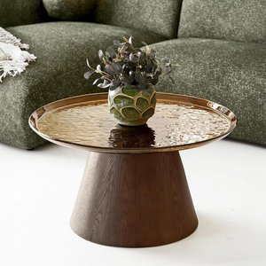View Orvieto coffee table - round - dark brown - rippled glass and wood