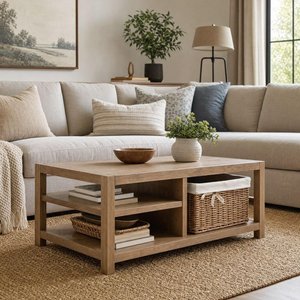 View Blois coffee table - with wicker basket - natural - pinewood