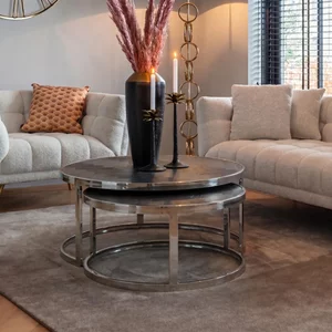View Blackbone black oak 2 tier round coffee tables with silver trim