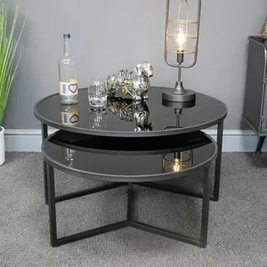 View Coffee table - round - black glass and metal - set of 2 View Coffee table - round - black glass and metal - set of 2