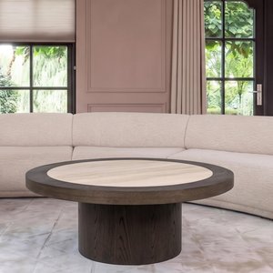 View Nando coffee table - round - brown - ceramic and oak