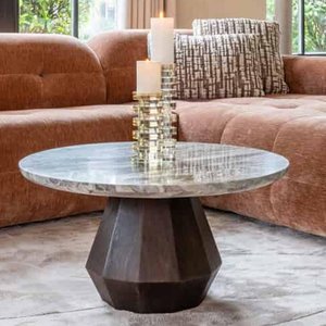 View Oberoy coffee table - round - blush beige - marble and mango wood