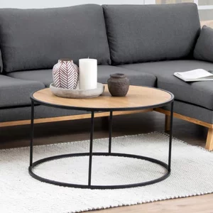 View Seaford coffee table - round - oak and black metal View Seaford coffee table - round - oak and black metal