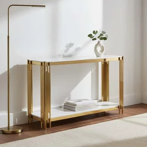 View Belini console table white sintered stone and gold