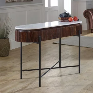 View Opal fluted console table - 2 drawer - white marble top - mango wood
