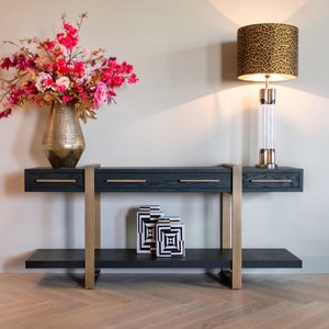 View Cambon dark oak and brass large console table