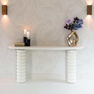 View Bloomstone white lime plaster curved console table