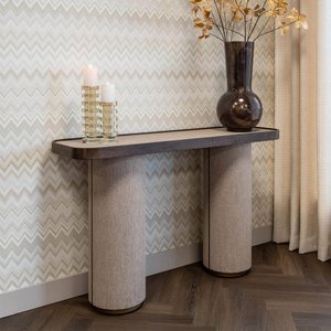 View Willox curved console table - beige and brown - oak
