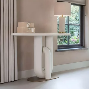 View Winslow console table - oval - white and gold - metal