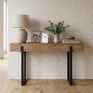 View Yantai console table - natural and black - pine wood and metal