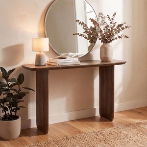 View Console table - slim panel legs - brown - acacia wood