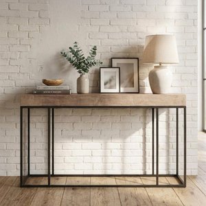 View Bilbao console table - natural and black - pine wood and metal