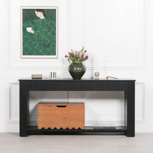 View Acacia wood fluted console table - black painted - large