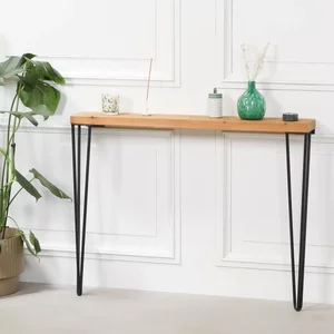 View Rustic pine wood console table - hairpin legs
