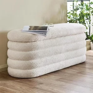 View Hailey ivory boucle oval storage hall bench View Hailey ivory boucle oval storage hall bench
