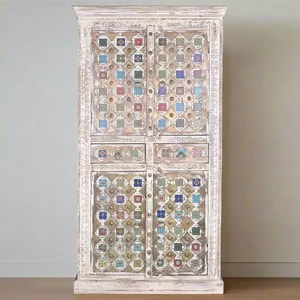 View Awendaw hall cabinet - 4 door - mango wood - white washed