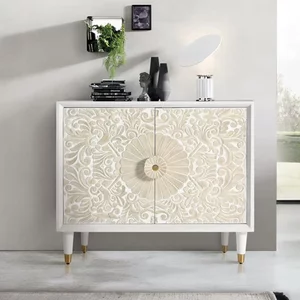 View Dover hall cabinet - ivory white carved mango wood - 2 door