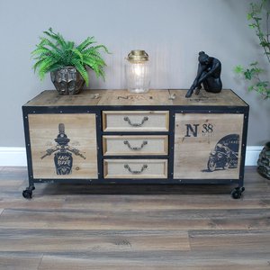 View Trunk storage cabinet - wood and metal - industrial