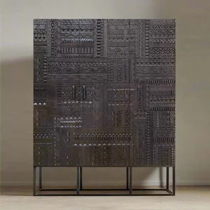 View Macedonia hall cabinet - carved dark mango wood - 3 door