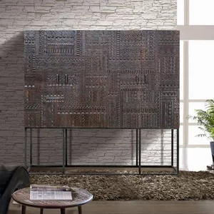 View Macedonia hall cabinet - carved dark mango wood - 4 door - large