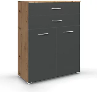 View Aditio cupboard - 2 door with 2 top drawer - artisan oak & metallic dark grey