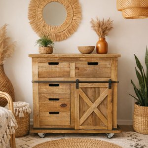 View Sliding door cabinet - industrial - rustic mango wood
