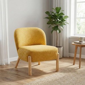 View Alana accent armless chair - ochre yellow - fabric and wood View Alana accent armless chair - ochre yellow - fabric and wood