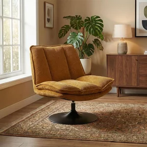 View Bella swivel accent armless chair - ochre yellow and matt black - fabric View Bella swivel accent armless chair - ochre yellow and matt black - fabric