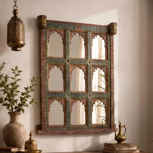 View Distressed carved wall mirror - multi-color - wooden - 140cm x 157cm