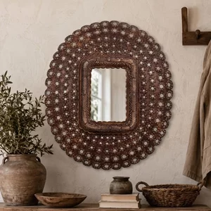 View Peacock wall mirror - large - ornate design - bronze - metal - 115cm x 145cm