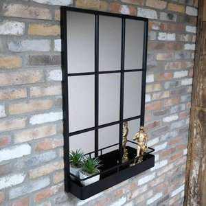 View Mirror with shelf - black metal