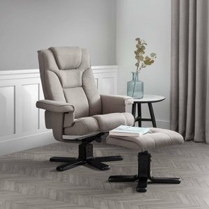 View Malmo grey fabric recliner chair - swivel - with footstool