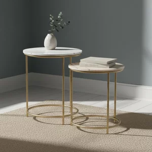 View Buxton side table - round - set of 2 - white marble and gold View Buxton side table - round - set of 2 - white marble and gold