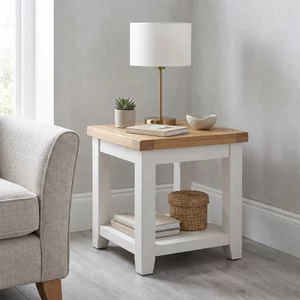 View Melbourne lamp table - with shelf - white and wood