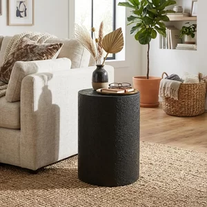 View Cylinder side table - round - small - drum base - black wood