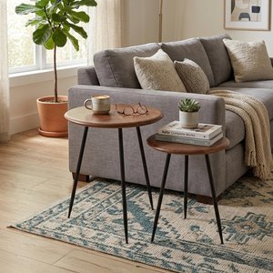 View Neo side table - round - set of 2 - natural and black - rubber wood View Neo side table - round - set of 2 - natural and black - rubber wood