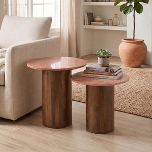 View Side table - round - set of 2 - terracotta and brown - marble and wood View Side table - round - set of 2 - terracotta and brown - marble and wood