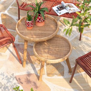 View Lurne side table - round - 2 tier - natural - rattan and fir wood View Lurne side table - round - 2 tier - natural - rattan and fir wood